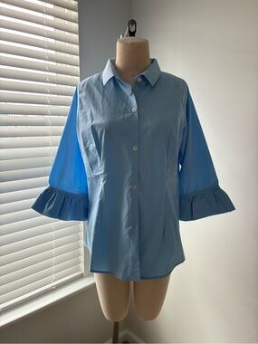 NWT Gretchen Scott Women's Priss Blouse w/Pleated Ruffle Cuffs
